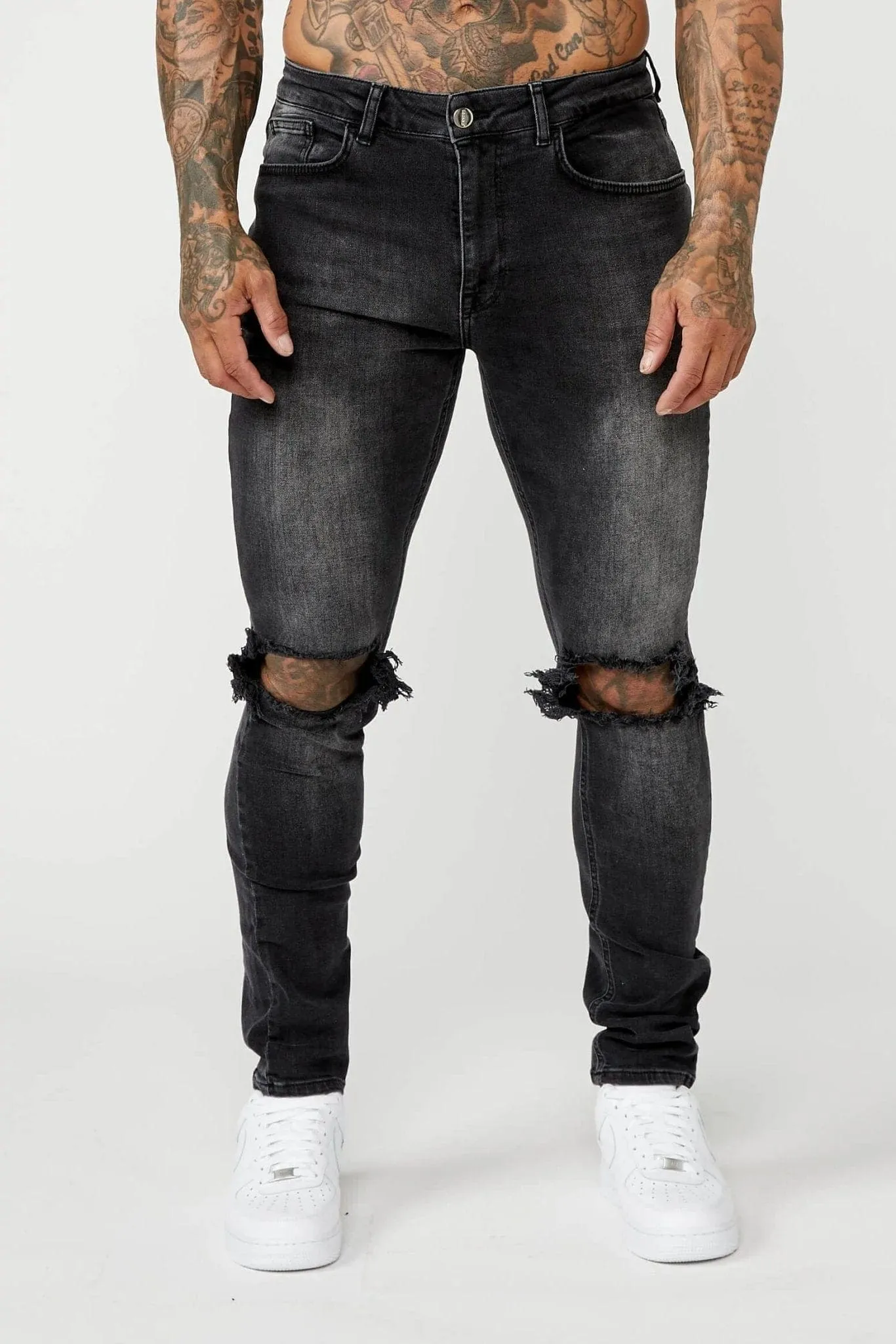 SLIM FIT JEANS 1.0 - GREY WASH DESTROYED KNEE