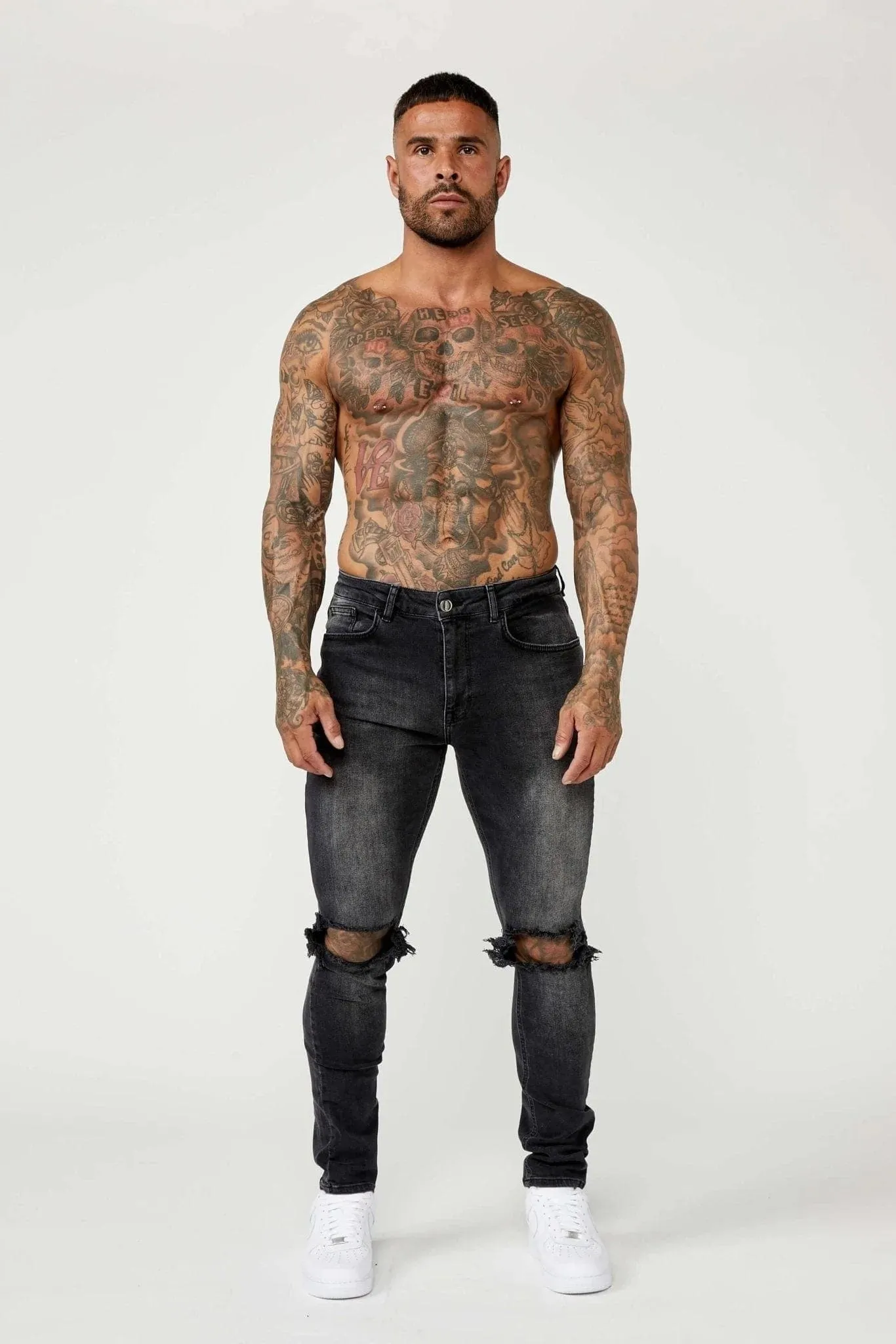 SLIM FIT JEANS 1.0 - GREY WASH DESTROYED KNEE