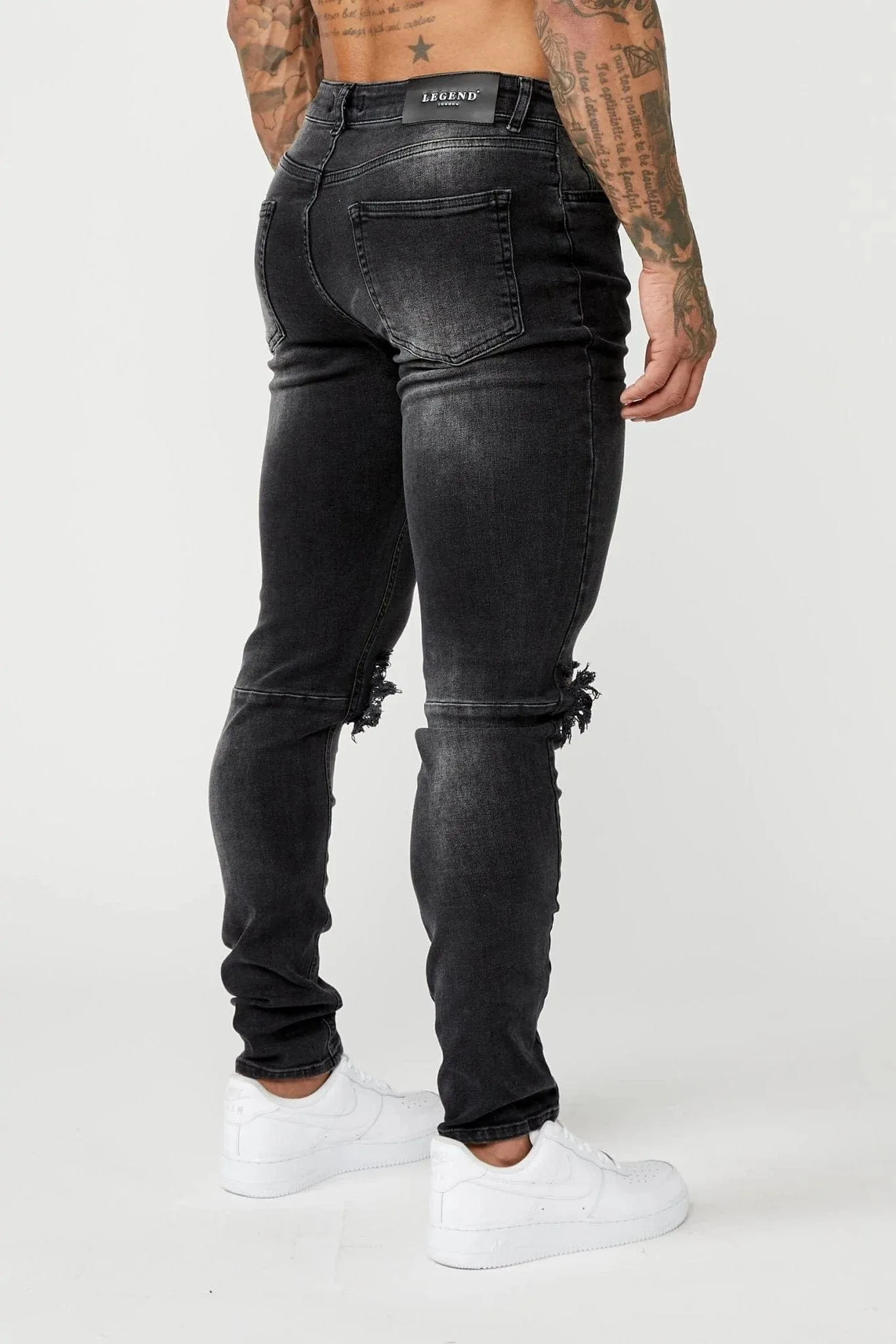 SLIM FIT JEANS 1.0 - GREY WASH DESTROYED KNEE