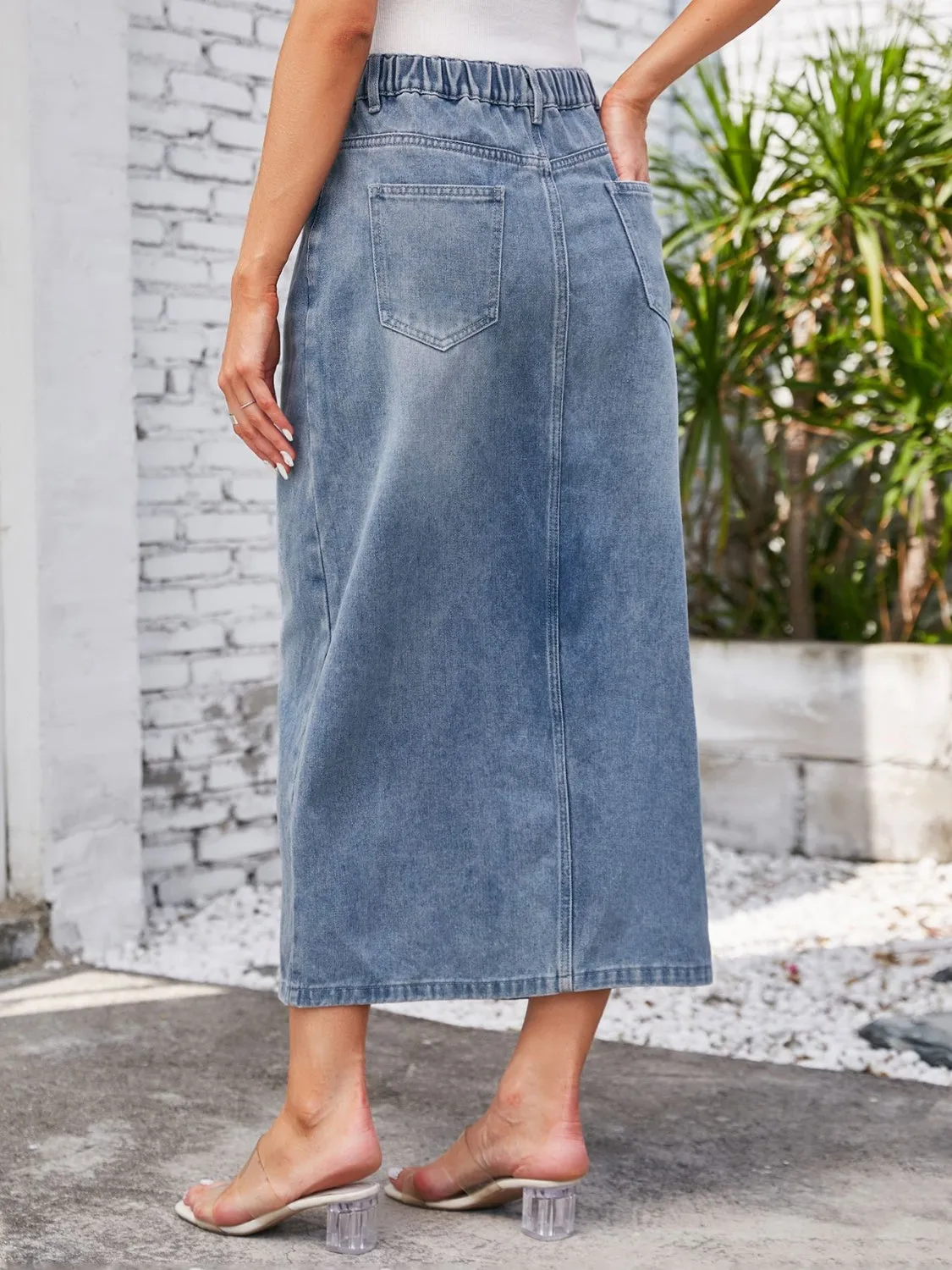 Slit Midi Denim Skirt with Pockets New Women's Fashion Long Jean Skirt Maxi