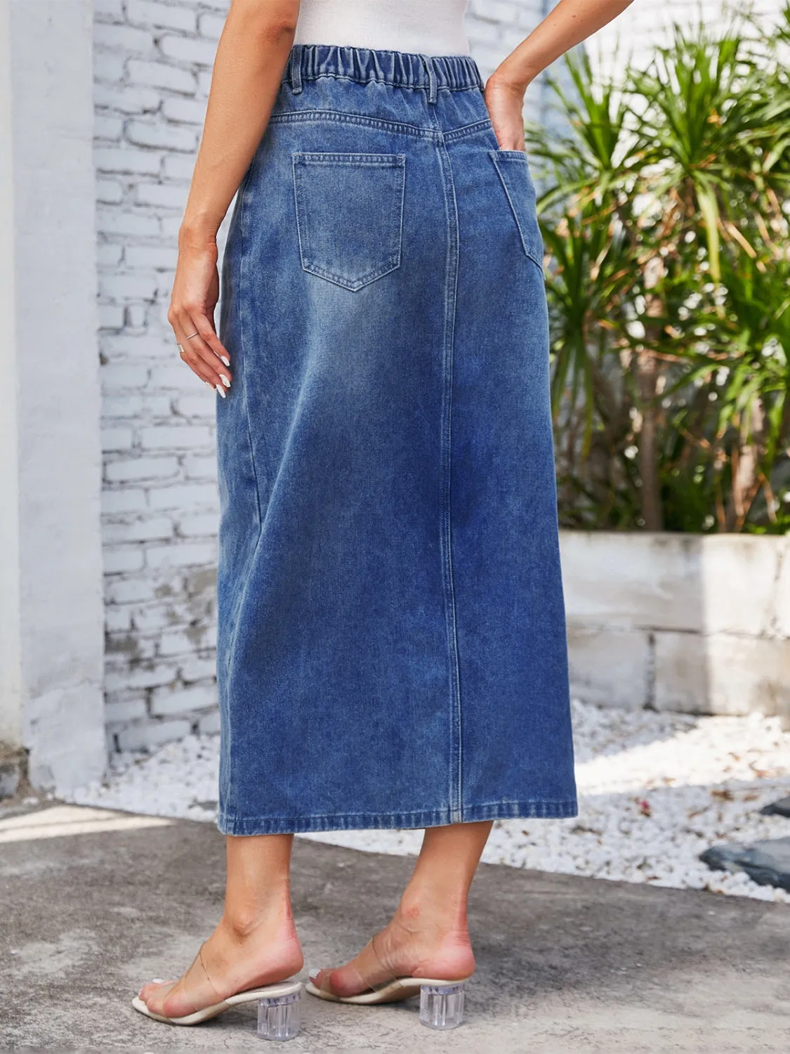 Slit Midi Denim Skirt with Pockets New Women's Fashion Long Jean Skirt Maxi