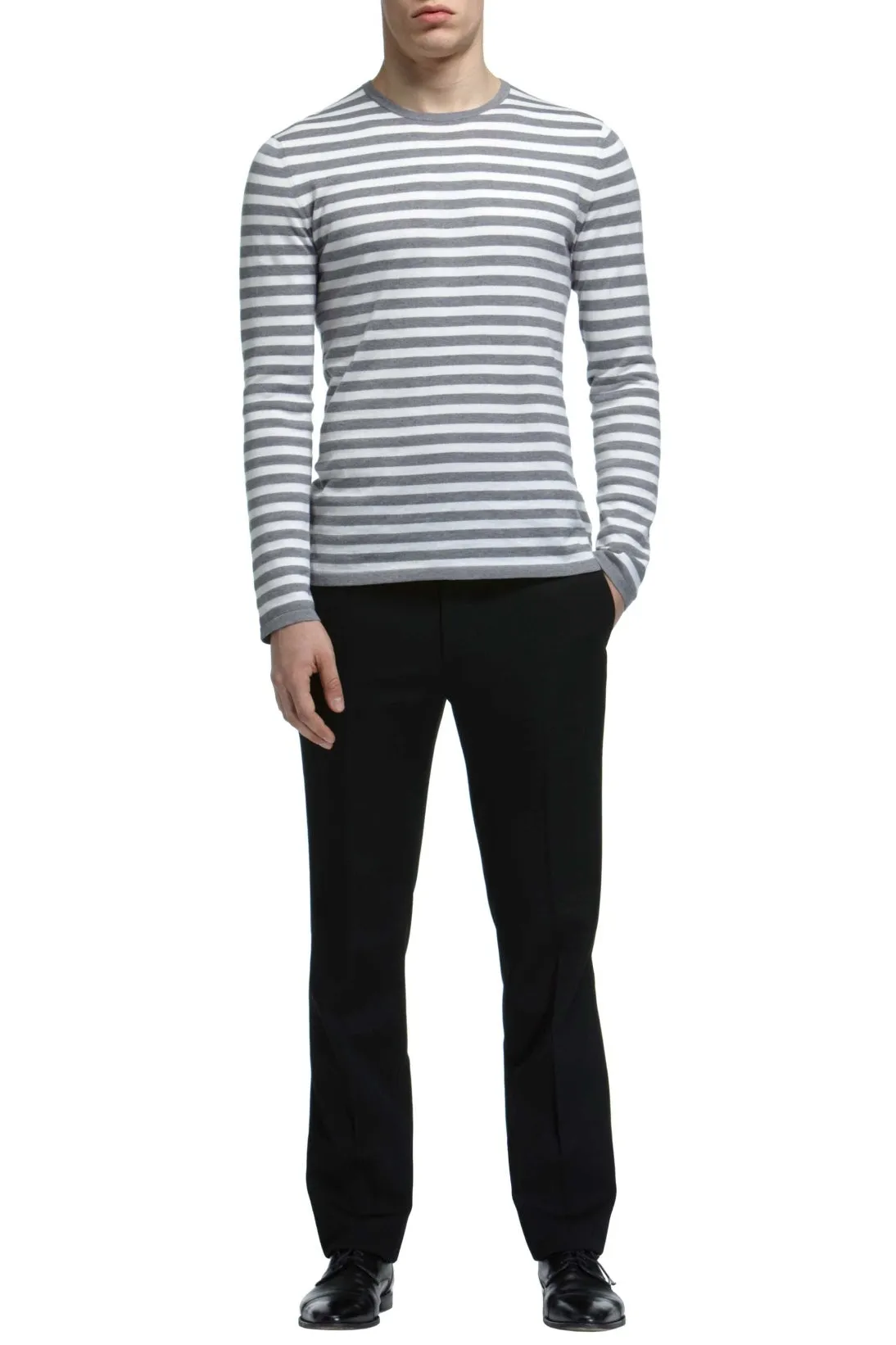 STRIPED COTTON CASHMERE CREWNECK