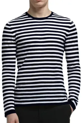 STRIPED COTTON CASHMERE CREWNECK