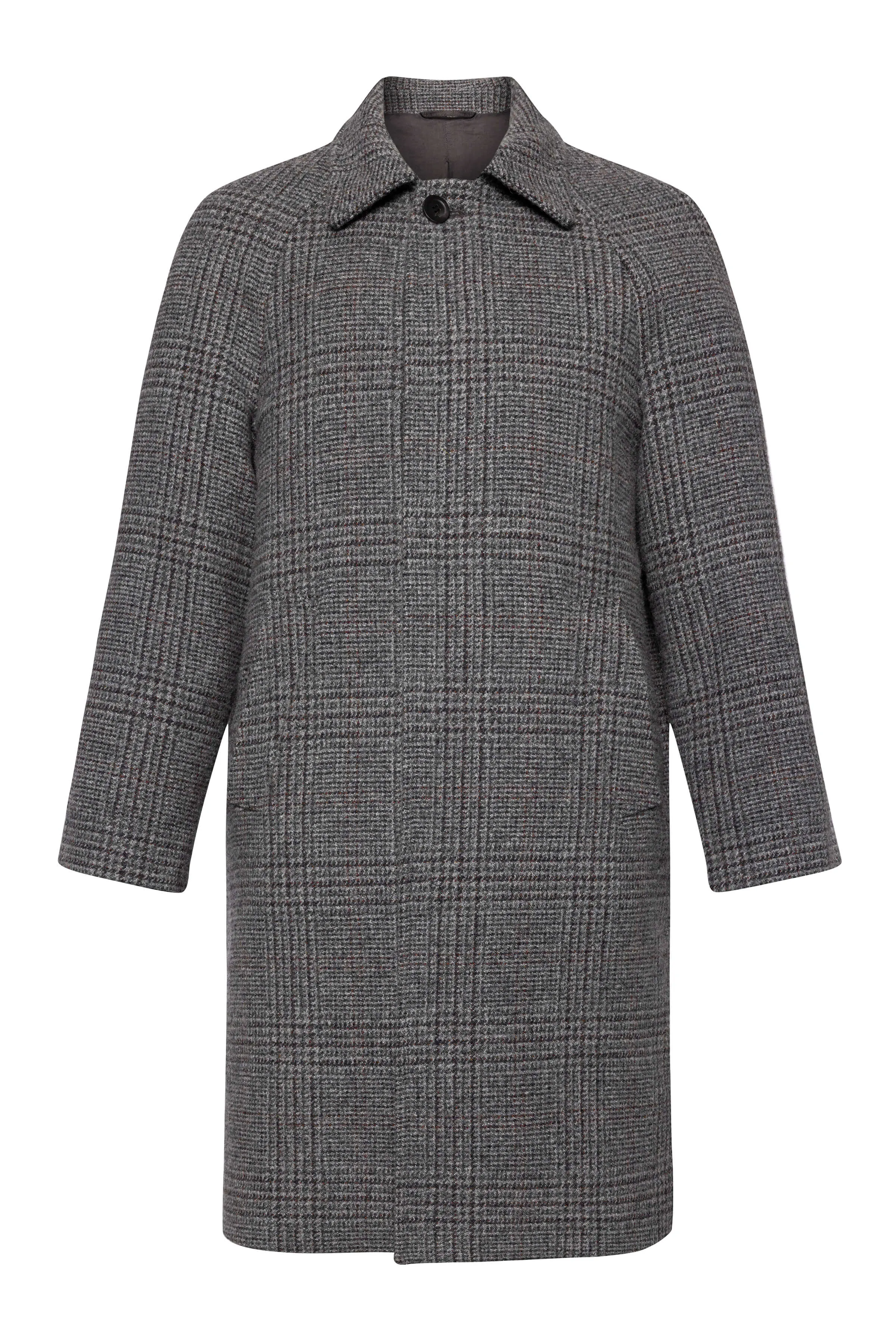 Mens Balmacaan Coat | Grey & Rust Glen Check Pattern