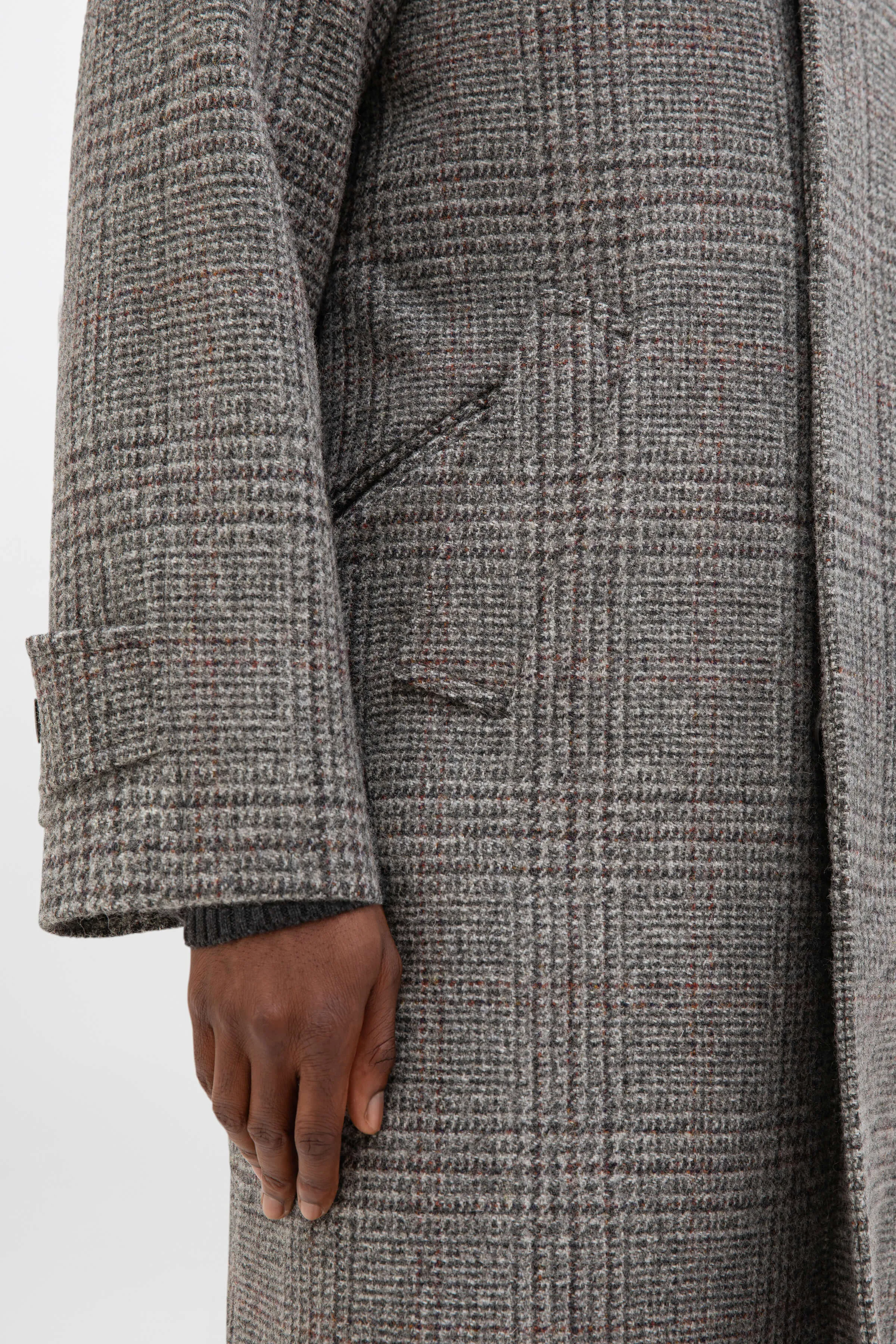 Mens Balmacaan Coat | Grey & Rust Glen Check Pattern