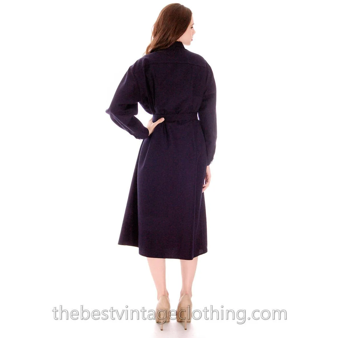 Vintage 1970s Vuokko Coat Dress Navy Fine Wool Mod Style 4 Pocket Womens Cool  Pattern L