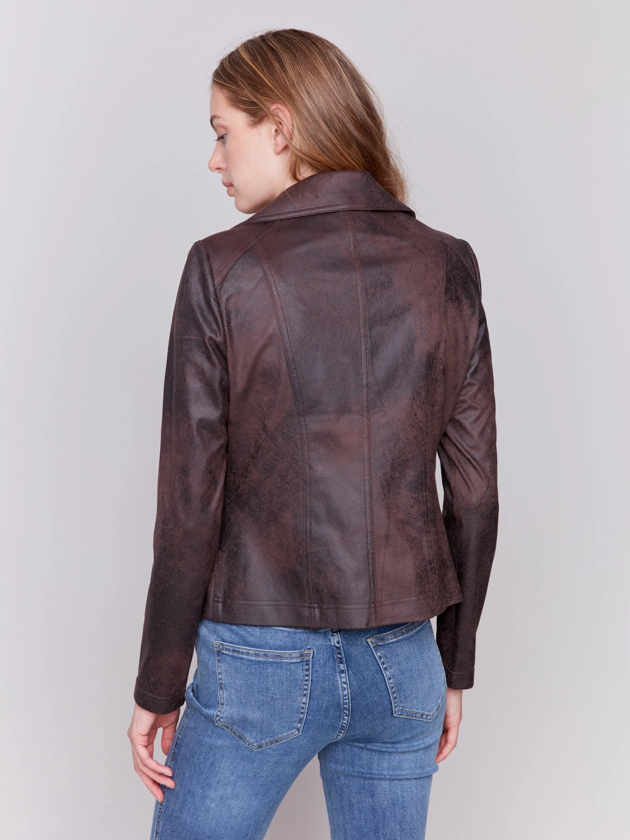 Vintage Faux Leather Perfecto Jacket - Mocha