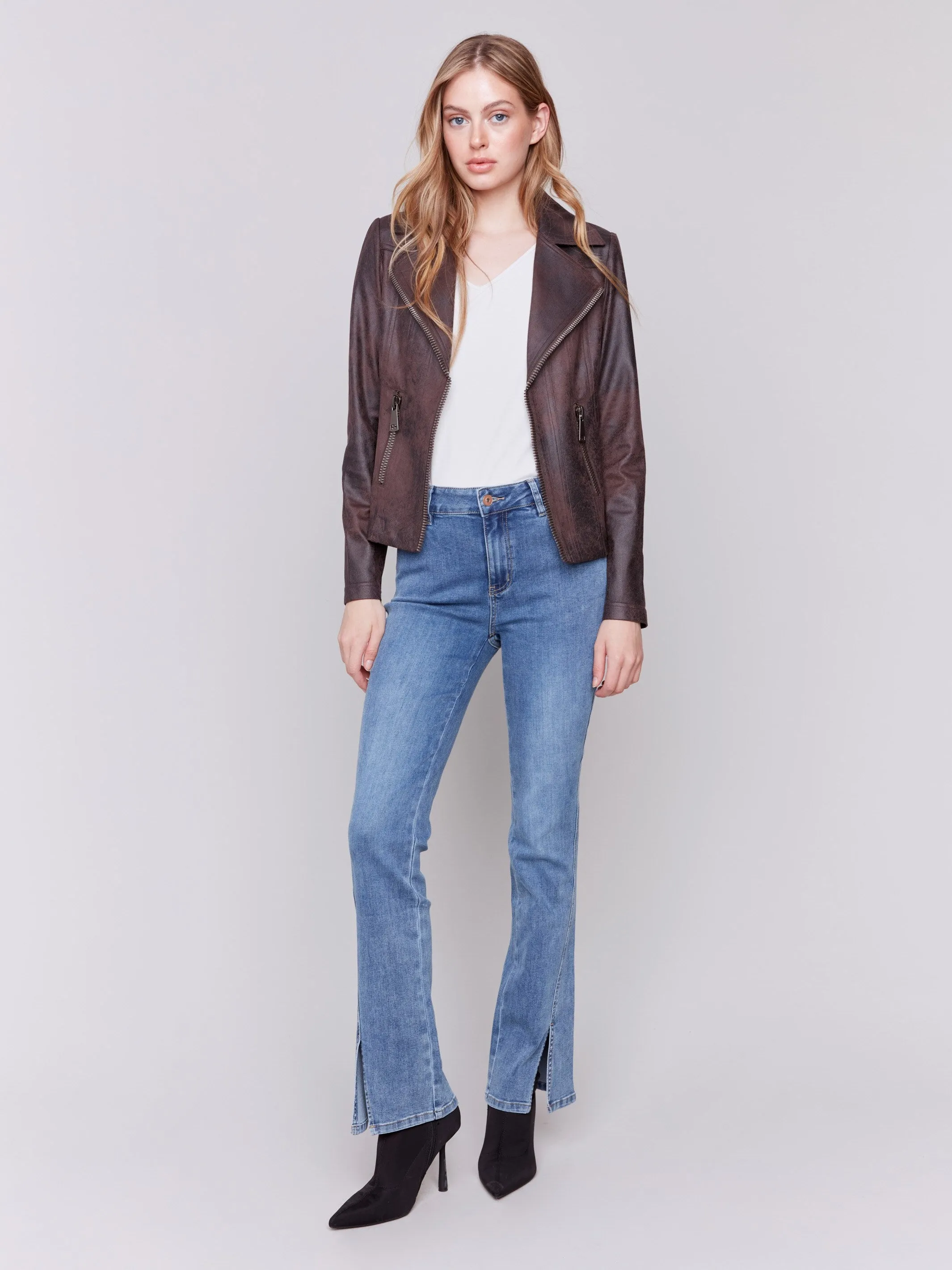 Vintage Faux Leather Perfecto Jacket - Mocha