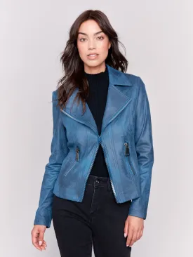 Vintage Faux Leather Perfecto Jacket - Peacock