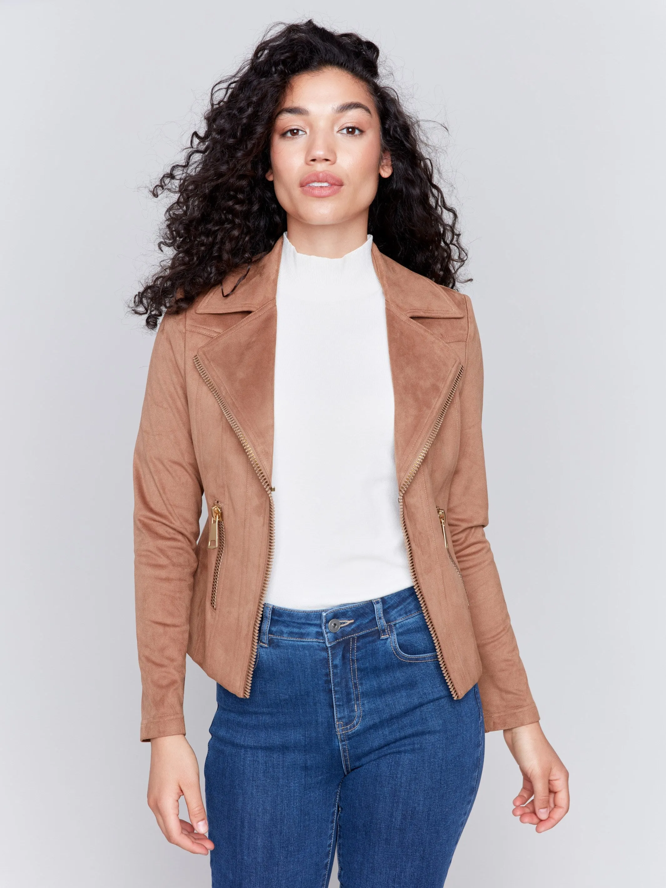 Vintage Faux Suede Perfecto Jacket - Truffle