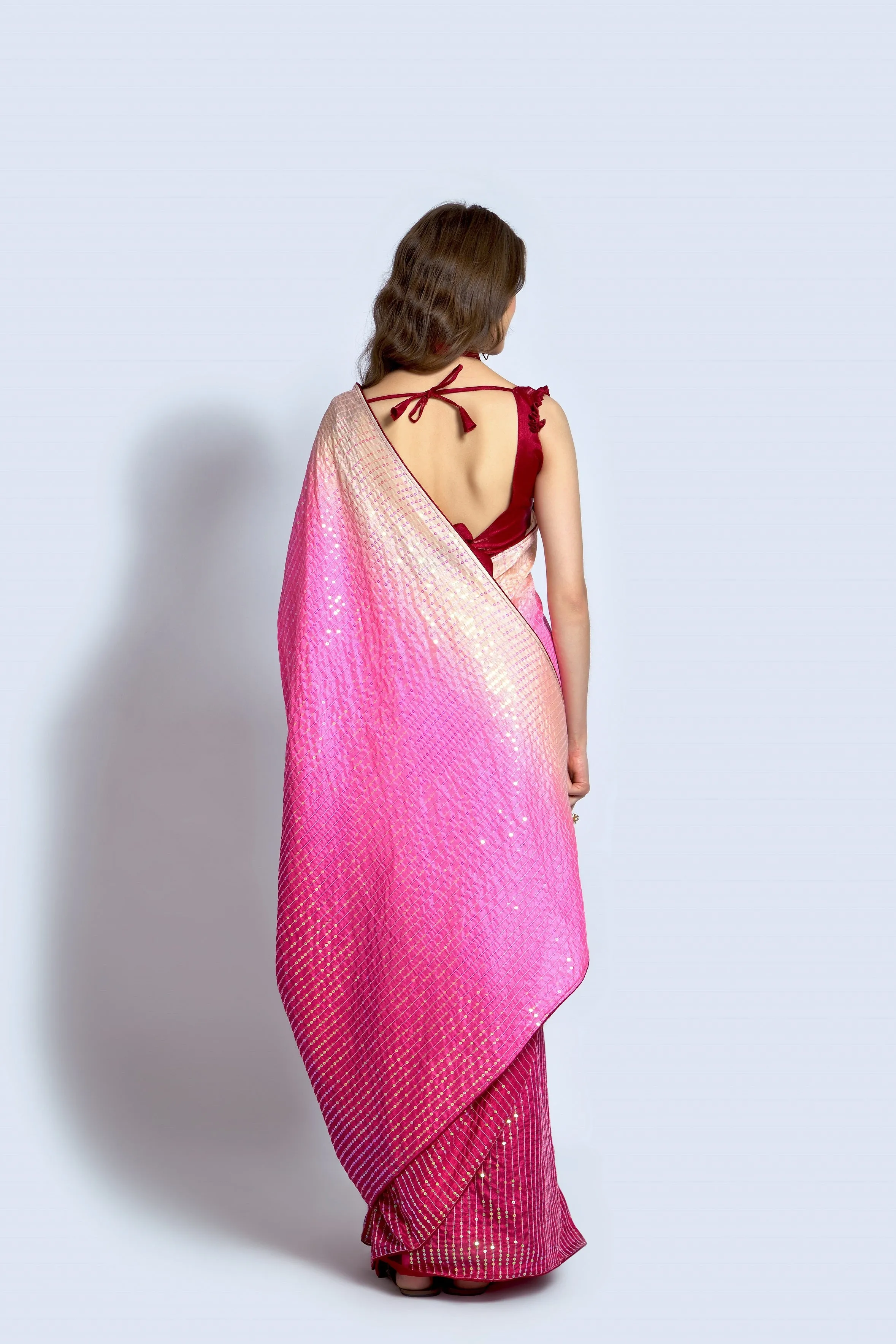 Women Party Wear Designer Maroon & Pink Colour Vichitra Silk Fabric Sequence Embroidery Worked Saree Collection