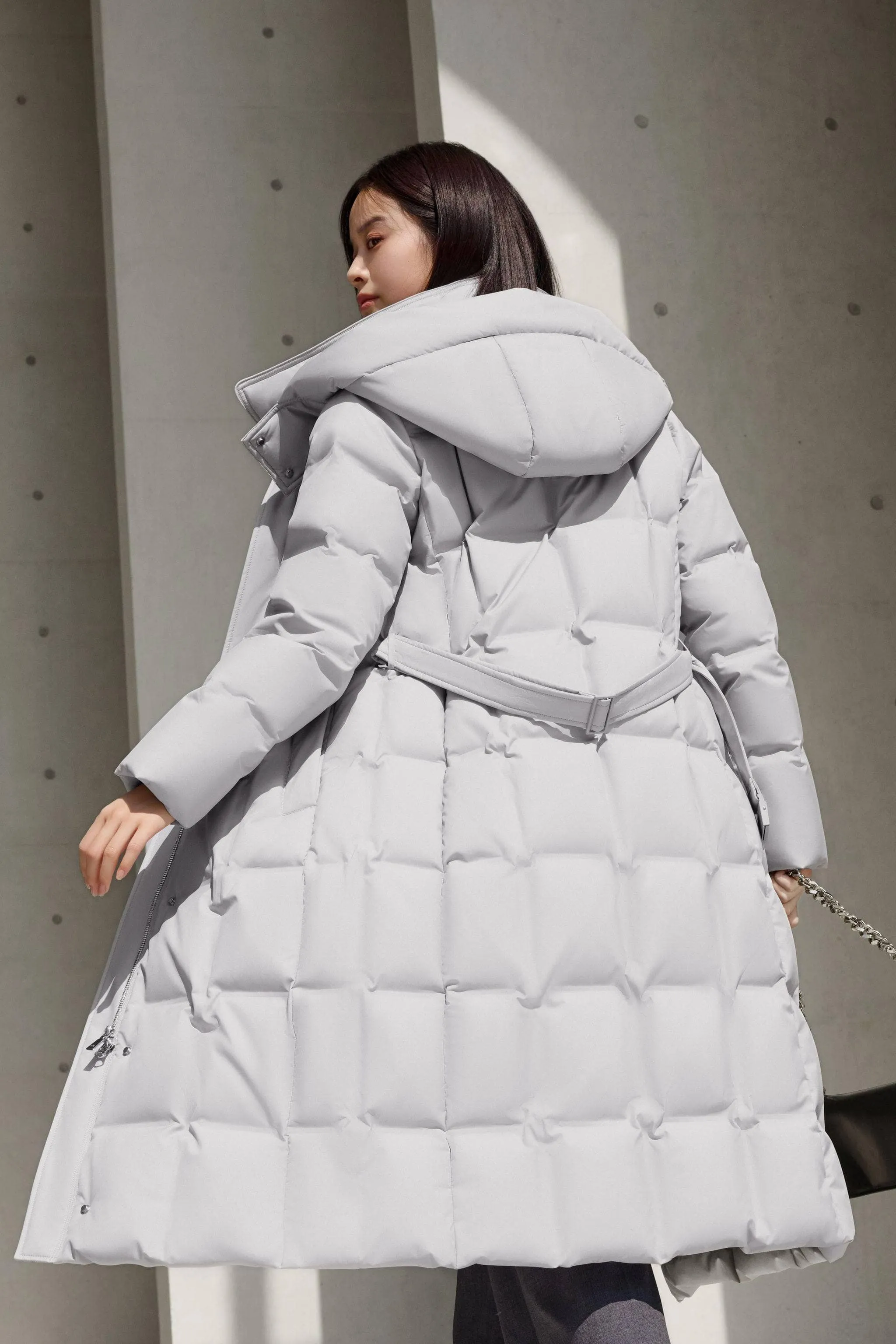 Women’s Patterned Long Goose Down Coat With Belt