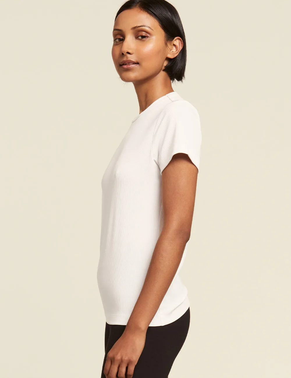 Women's Ribbed Crew Neck T-Shirt - White